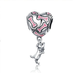 Silver plating I Love My Dog,Bone DIY Heart Pendant Fit Charm Bracelet & Necklace Jewelry