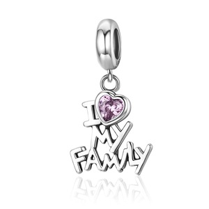 Silver plating I Love My Family Heart Dangle Charms Fit Women Charm Bracelets Jewelry Family Gift