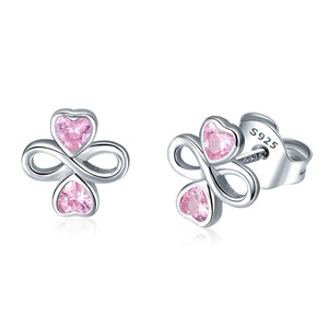 Silver plating Infinite Love Pink Heart Clover Stud Earrings for Women Jewelry