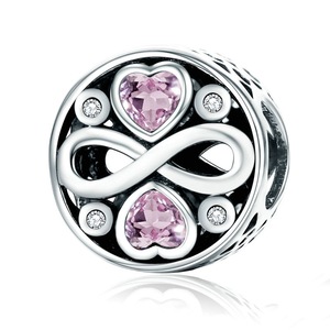 Silver plating Infinity Love Pink Heart Beads Fit Charm Bracelets Jewelry