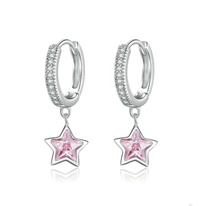 Silver plating Jewelry Dazzling Pink Star Light Stud Earrings for Women Girls Gift Jewelry