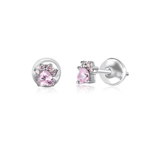 Silver plating Jewelry Pink Cat Paw Stud Earrings for Women Cute Ear Studs for Girl