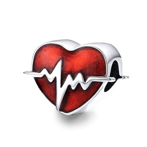 Silver plating Jewelry Red Charms Heartbeat Charm Compatible Bracelet Bangles