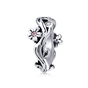 Silver plating Jewelry Sakura Cherry Blossom Tiny Charm Fit Bracelet Fashion Jewelry