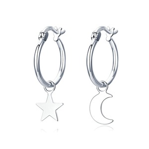 Silver plating Jewelry Star and moon asymmetry Stud Earrings for Women Girls Gift Jewelry Earring