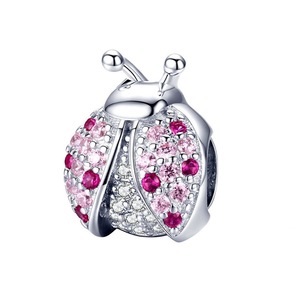 Silver plating Ladybug Pink Insect Charms Beads Fit for Bracelets DIY Jewelry