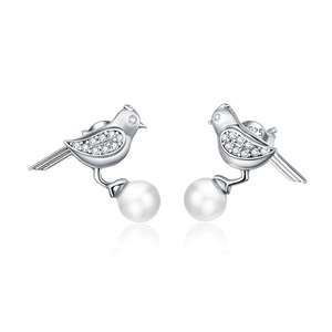 Silver plating Little Bird Stud Earrings for Women Wedding Jewelry