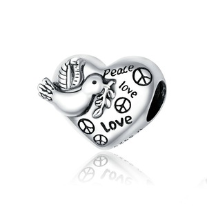 Silver plating Love and Peace Beads Protect Heart Charm Fit DIY Bracelet Jewelry