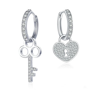 Silver plating Love Heart Shape Key Lock Drop Earrings for Women Wedding Engagement Jewelry