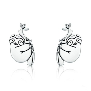 Silver plating Lovely Sloth Animal Stud Earrings for Women Jewelry