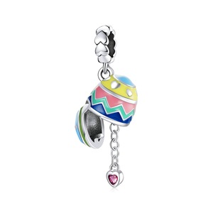 Silver plating Lucky Eggs Pink Heart Colorful Charm Pendant Bracelet Women Jewelry