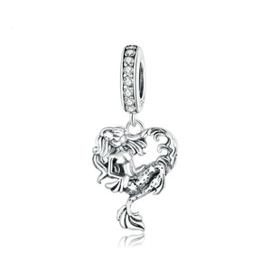 Silver plating Mermaid on Waves Pendant Charm for Bracelet or Necklace Jewelry