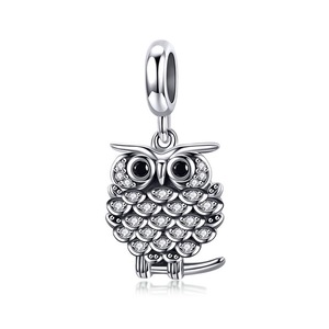Silver plating Midnight Owl Dangle Charm Beads Fit Bracelet & Necklace Lovely Jewelry
