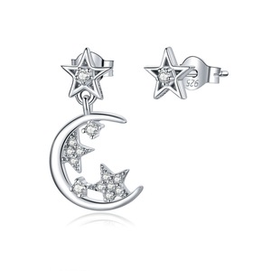 Silver plating Moon Asymmetry Stud Earrings for Women Wedding Jewelry