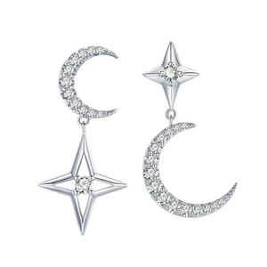 Silver plating Moon & Star Dangle Earrings for Women Earrings Wedding Jewelry