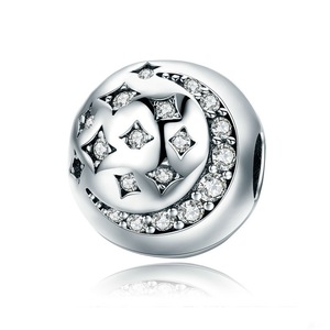 Silver plating Moon & Star Stopper Clip Sparkling Beads Fit Bracelet for Women DIY Jewelry