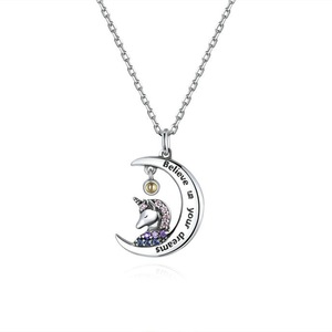 Silver plating Moonlight Pony Pendant Necklace for Women Family Gifts Jewelry