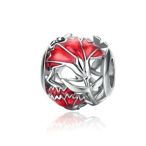 Silver plating Mother's Flower Carnation Round Beads for Women Jewelry Openwork Red Charm Fit Bracelet Bangle