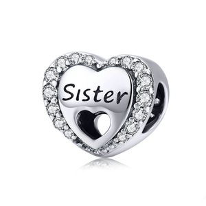 Silver plating My Sweet Sister Heart Charm Fit Bracelet Necklace Bead Accessories Jewelry