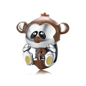 Silver plating Naughty Monkey Animal Beads Brown Charms Fit Bracelet Necklace for Women Jewelry