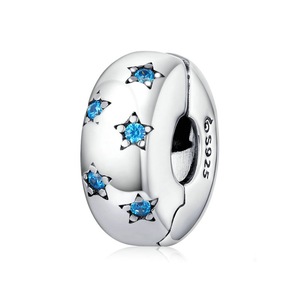 Silver plating Ocean Blue Star Bead Clip Charm Stopper Fit for Bracelet Jewelry