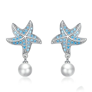 Silver plating Ocean Blue Starfish with Earrings for Women Engagement Jewelry