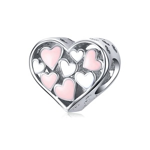 Silver plating Openwork Heart Pendant Charm for Women Charm Bracelet Jewelry