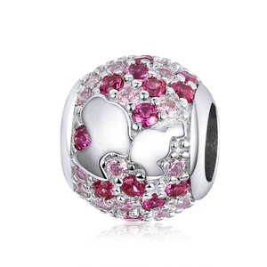 Silver plating Paved Round Beads Mon & Baby Kiss Charm for Bracelet Jewelry
