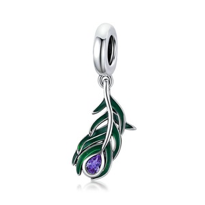 Silver plating Peacock Feather Charm for Women Bracelet DIY Jewelry