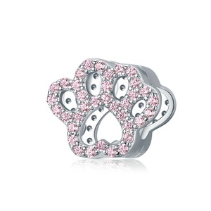 Silver plating Pet Cat Paw Footprint Bead Charm for Bracelet DIY Jewelry