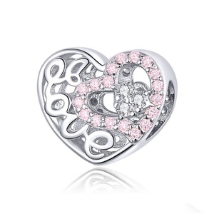 Silver plating Pink Openwork Charms Fit Bracelet Pendant for Women Jewelry