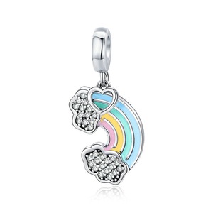 Silver plating Rainbow Colorful Heart Pendant Fit Bracelets DIY Jewelry