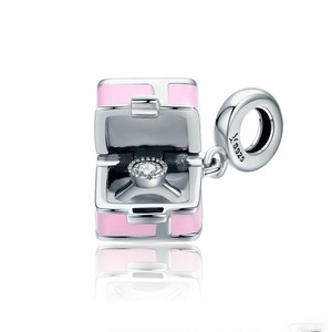 Silver plating Romantic Pink Box Marry Me Surprise Charm Pendant Fit Women Bracelet DIY Jewelry
