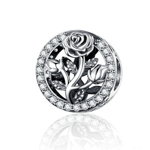 Silver plating Rose Flower Beads for Women Jewelry Making Charm Bracelet Accessories