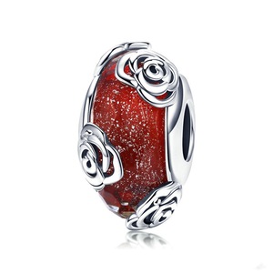 Silver plating Rose Flower European Beads Fit Charm Bracelets DIY Jewelry