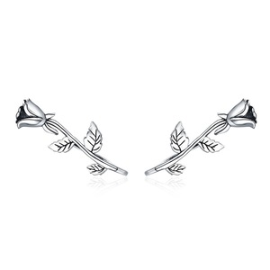 Silver plating Rose Flower Plant Stud Earrings for Women Jewelry Mom Gift
