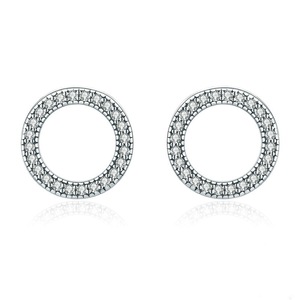 Silver plating Round Circle Stud Earrings for Women Jewelry Gift
