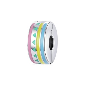 Silver plating Round Stopper Pendant Triangle Symbol Colorful Charm for Bangle DIY Jewelry