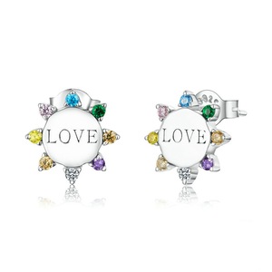 Silver plating Round Stud Earrings for Women Rainbow Color Jewelry