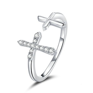 Silver plating Shine Cross Finger Rings for Women Engagement Wedding Jewelry