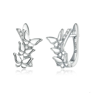 Silver plating Shining Butterflies Stud Earrings for Women Statement Jewelry