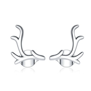 Silver plating Simple Antlers Stud Earrings for Women Jewelry