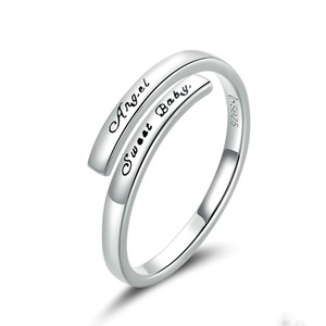 Silver plating Simple Lettering Ring Open Adjustable Finger Rings for Women Jewelry