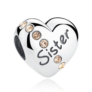 Silver plating Sister Floating Heart Charm Fit Bangles Jewelry Family Gift