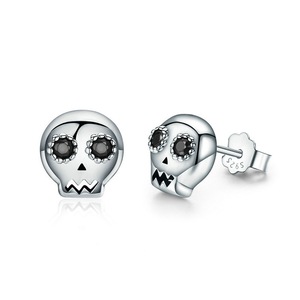 Silver plating Skull Skeleton Stud Earrings for Women Black Jewelry