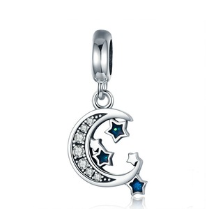 Silver plating Sparkling Sky Moon & Star Charm Fit Charm Bracelet Jewelry Gift