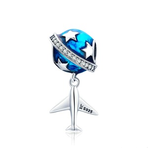 Silver plating Sparkling Star and Plane Dream Blue Charms Fit Bracelets DIY Jewelry