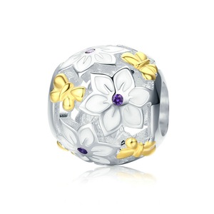 Silver plating Spring Collection Flower & Butterfly Charm Beads Fit Charm Bracelet Jewelry