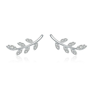 Silver plating Spring Leaf Leaves Stud Earrings for Women Fashion Earrings Jewelry