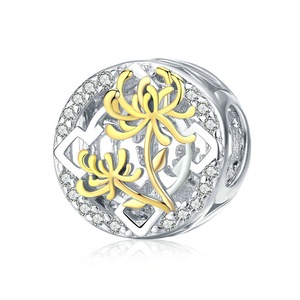 Silver plating Spring Lotus Flower Round Beads Fit Women Bracelets DIY Jewelry